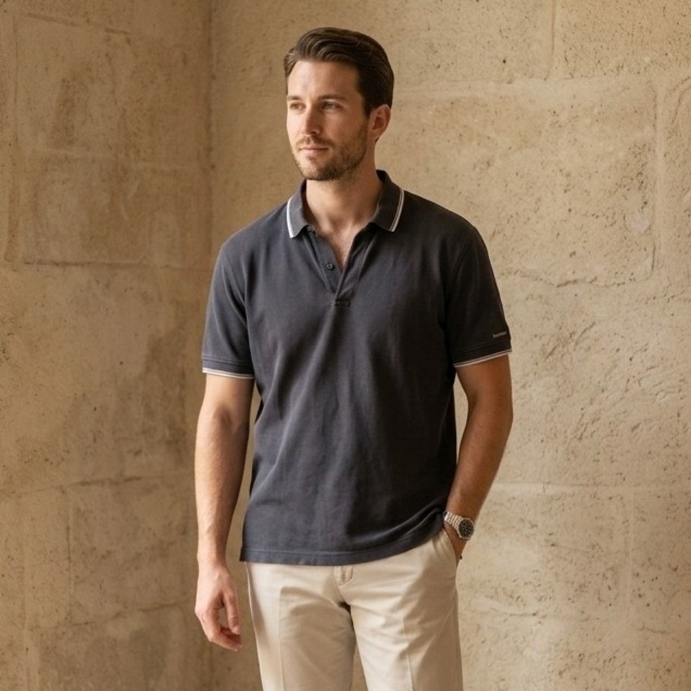 Zegna Sport Mens Polo Shirt XXL Navy Blue Contrast Tipping Pique Cotton Luxury